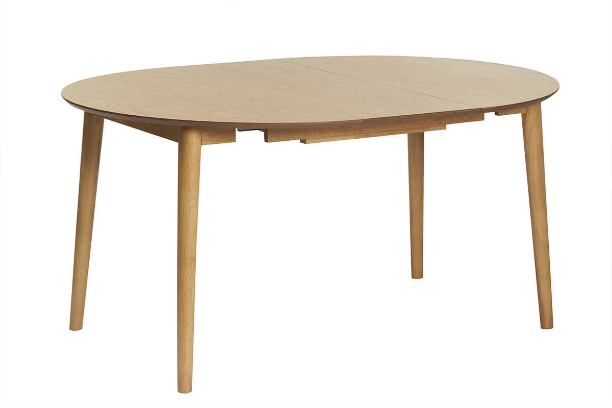 Table extensible rallonges intgres ronde en bois clair chne L115-154 cm EGO