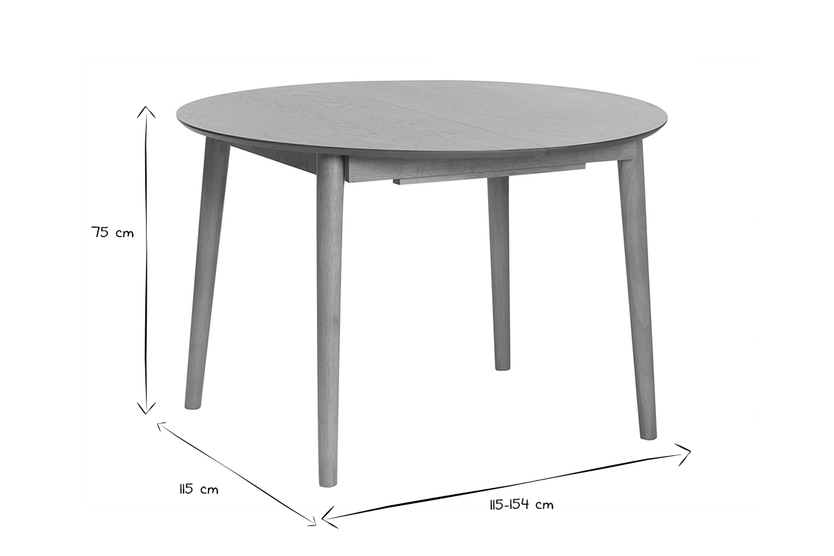 Table extensible rallonges intgres ronde en bois clair chne L115-154 cm EGO