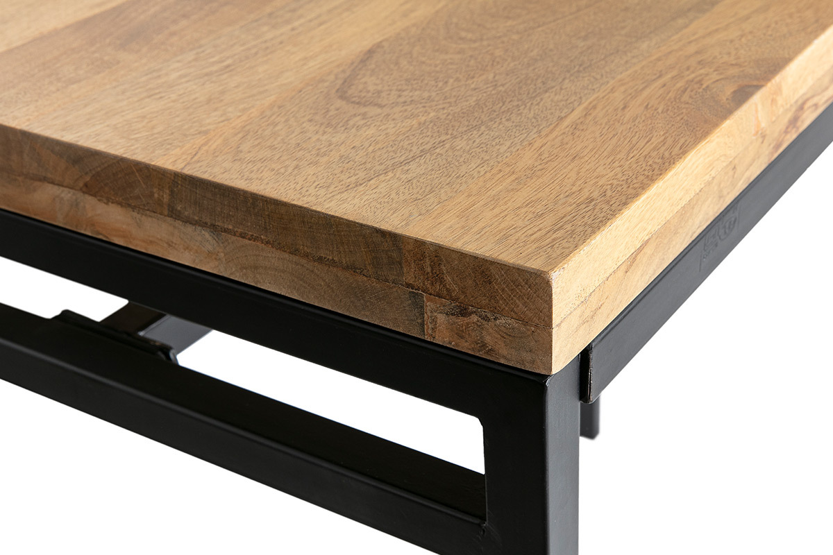 Table haute industrielle en bois manguier massif et mtal noir L115 cm YPSTER