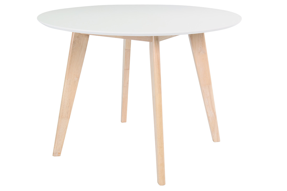 Table scandinave ronde blanc et bois D100 cm LEENA