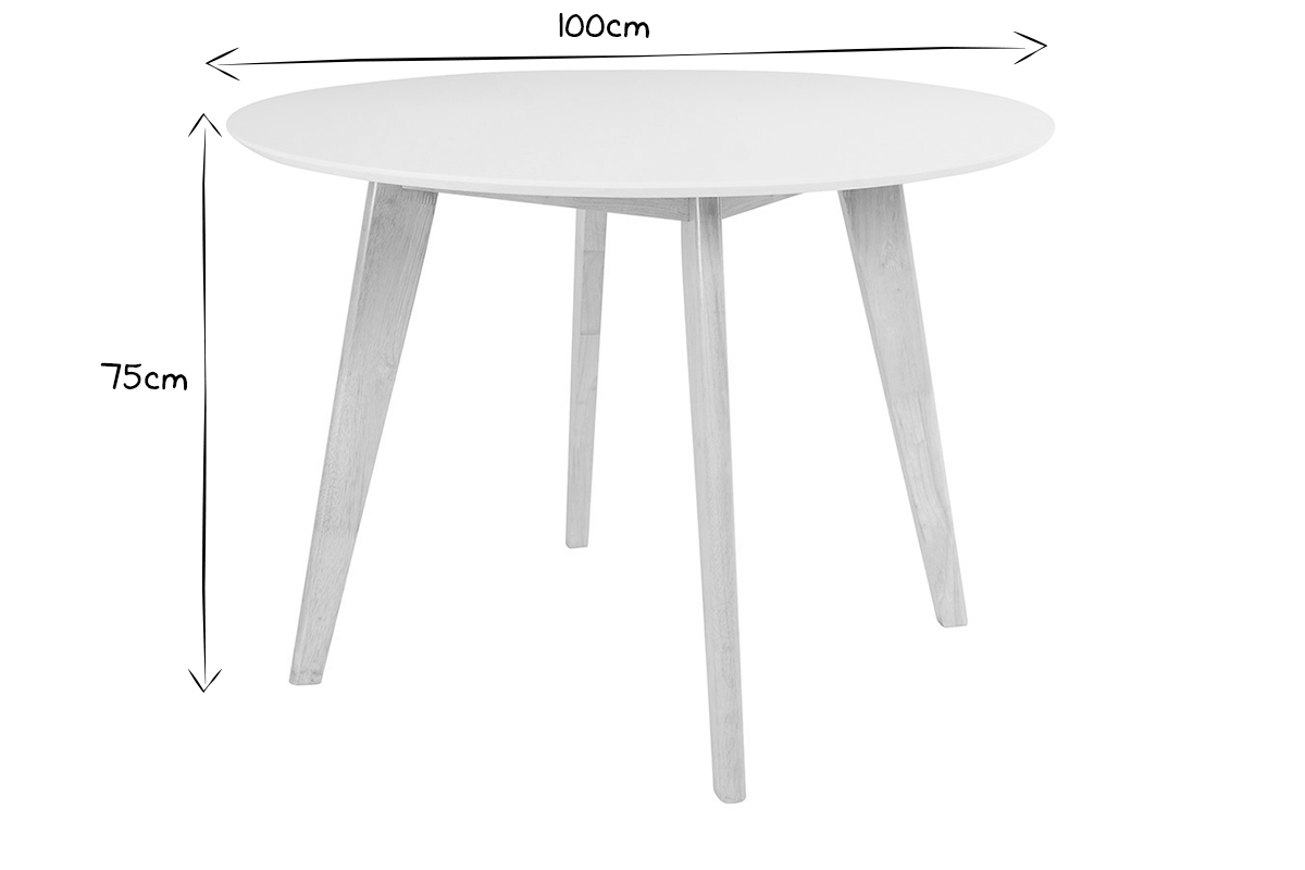 Table scandinave ronde blanc et bois D100 cm LEENA