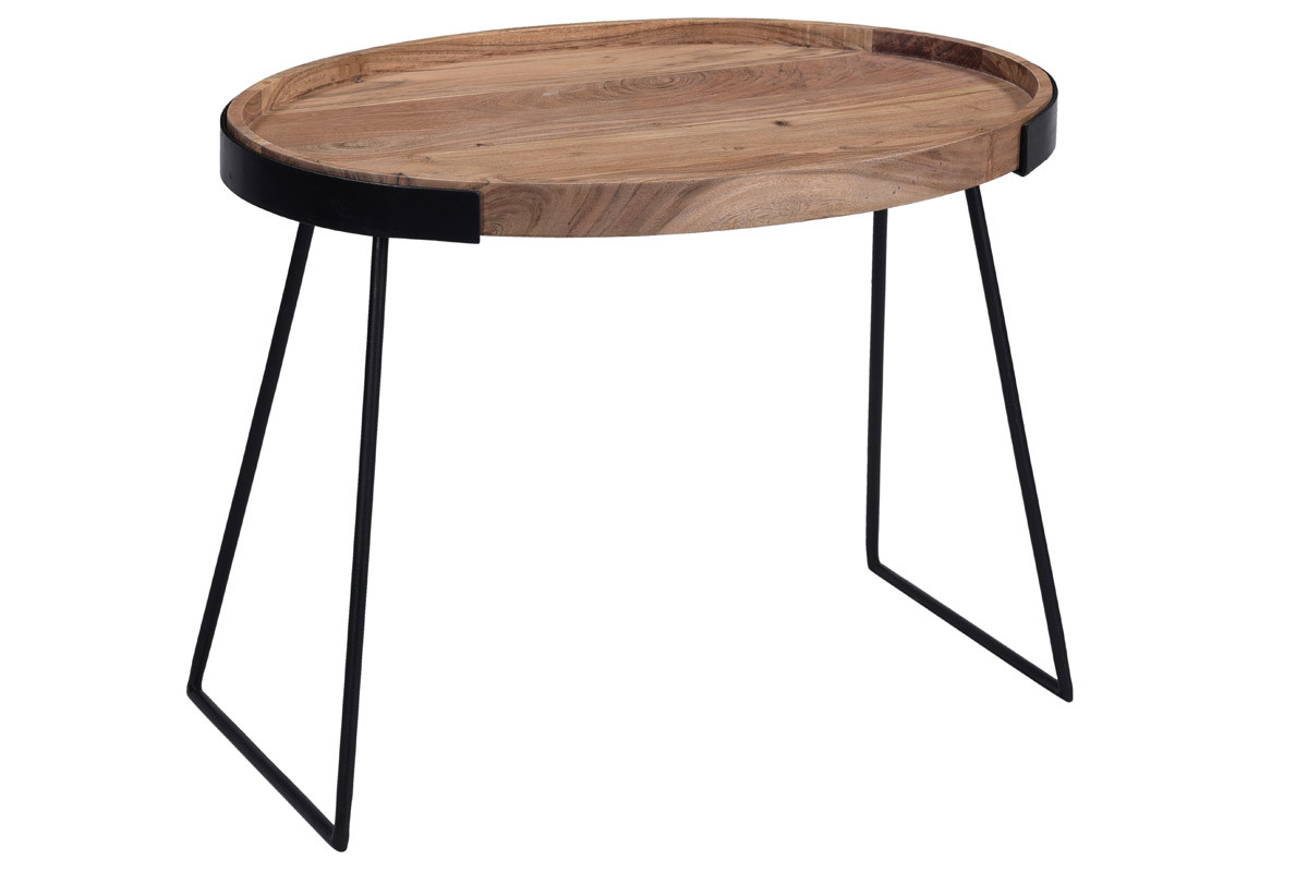 Tables basses gigognes bois massif et mtal noir (lot de 2) ELAVO