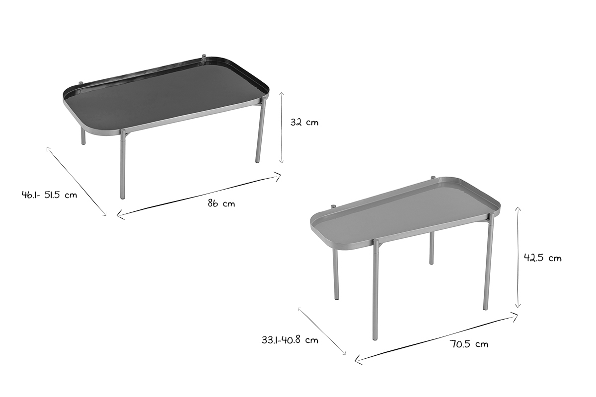 Tables basses gigognes design laques bleu, jaune et dor (lot de 2) ZURIA