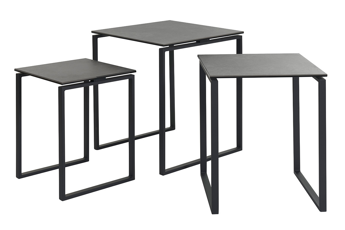 Tables basses gigognes design noires en cramique et mtal (lot de 3) STRESA