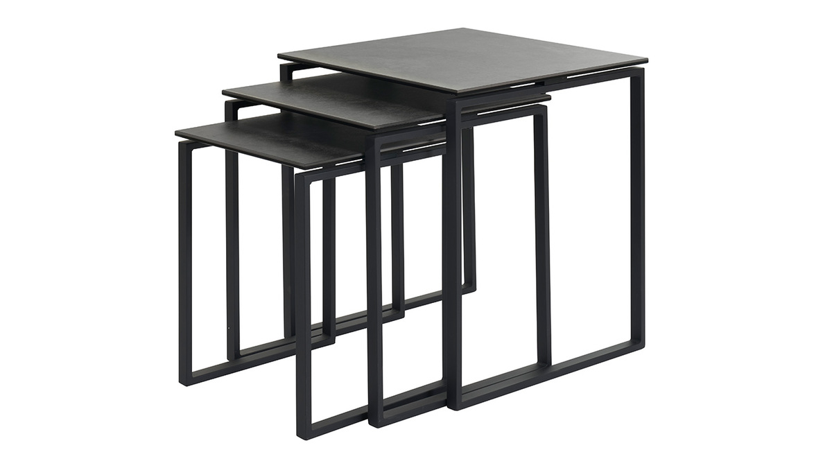 Tables basses gigognes design noires en cramique et mtal (lot de 3) STRESA