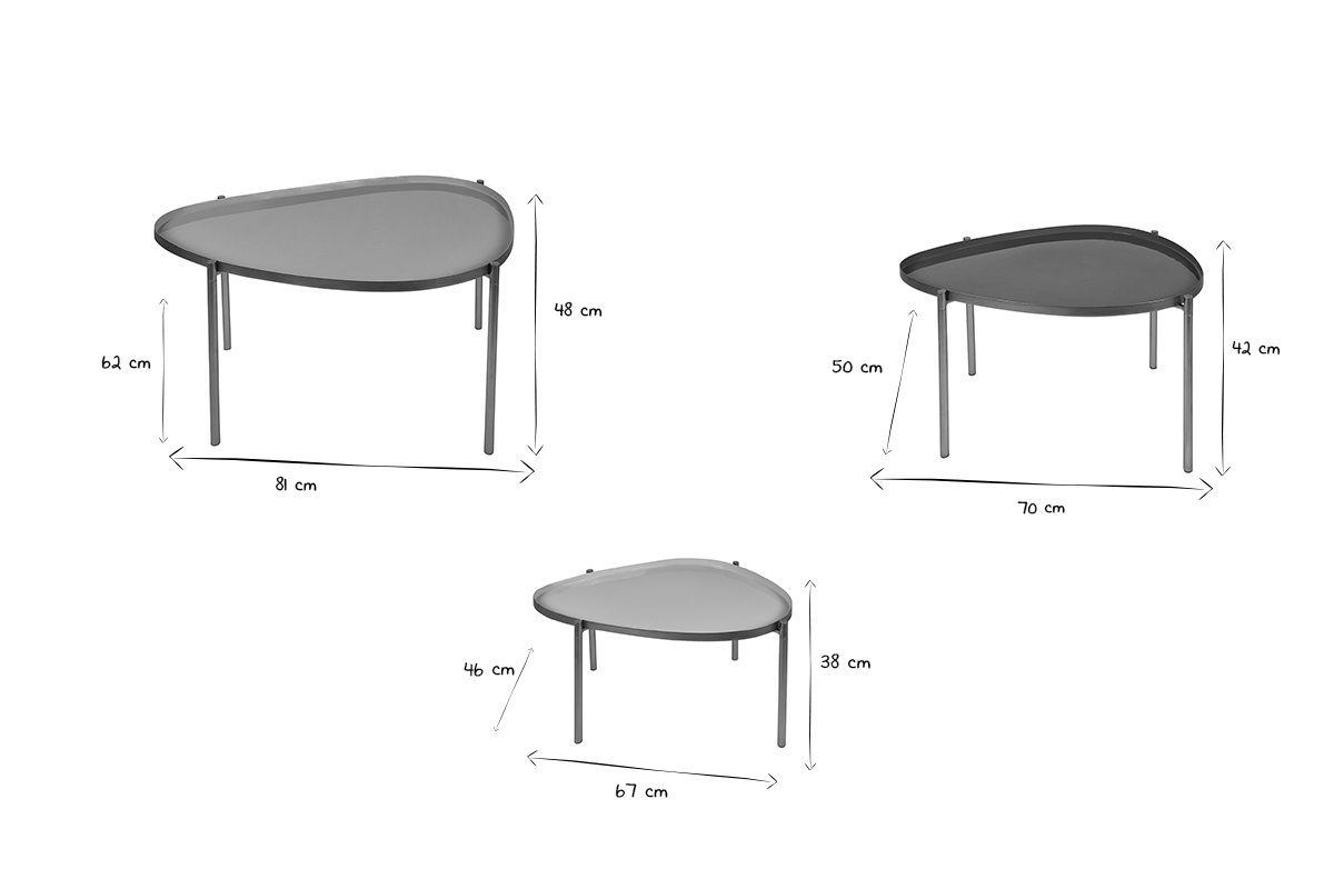 Tables basses gigognes laques vert-cyan et vert (lot de 3) ZURIA