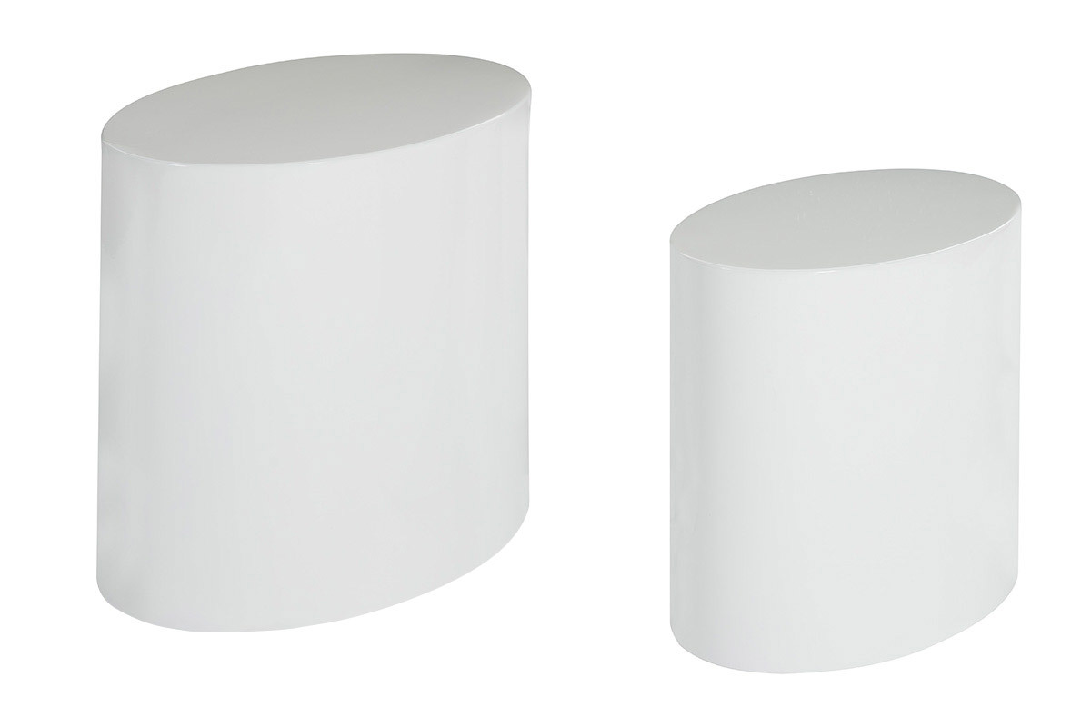 Tables basses gigognes ovales design finition blanc laqu brillant (lot de 2) FAMOSA