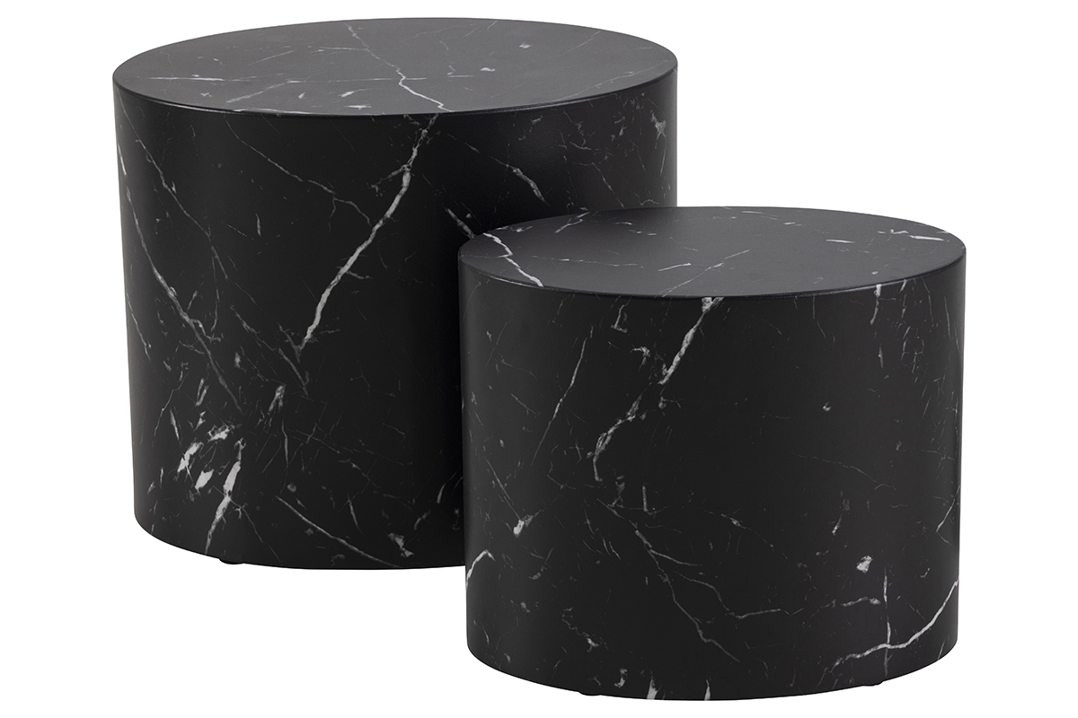 Tables basses gigognes ovales design finition marbre noir (lot de 2) FAMOSA