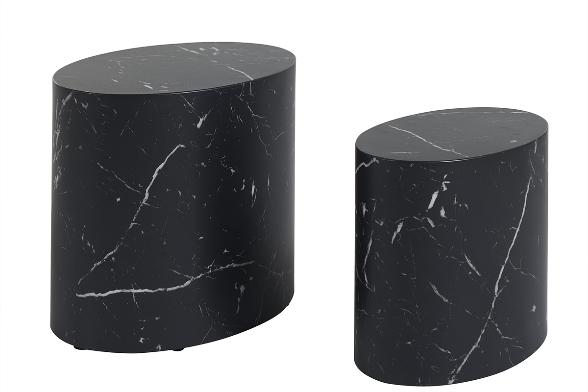 Tables basses gigognes ovales design finition marbre noir (lot de 2) FAMOSA