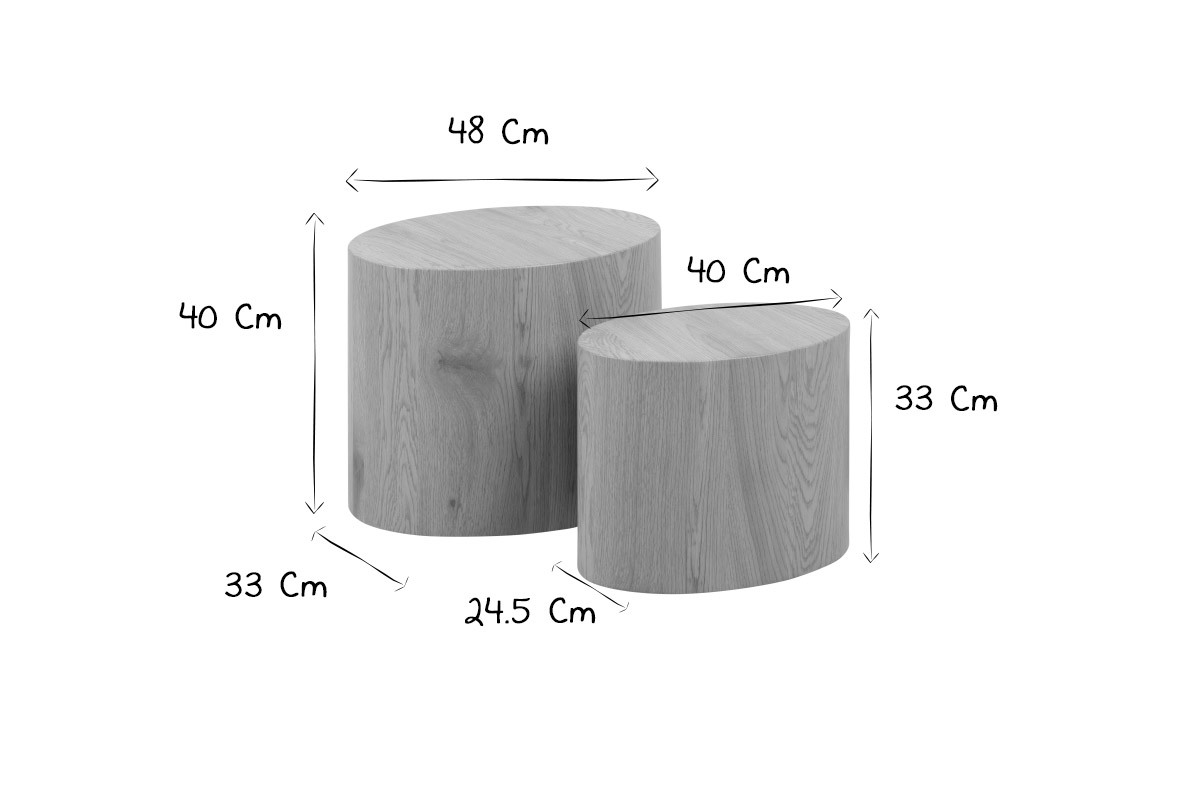 Tables basses gigognes ovales scandinaves bois clair finition chne (lot de 2) WOODY