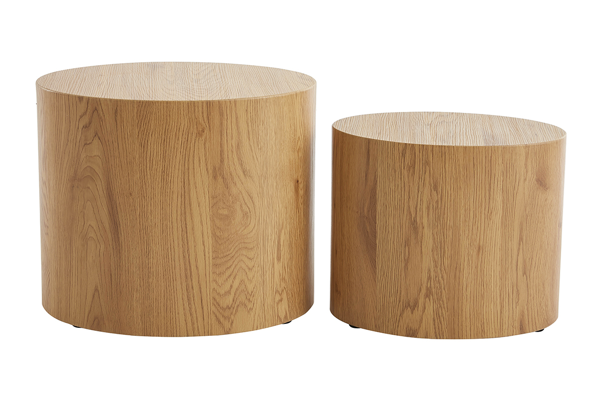 Tables basses gigognes ovales scandinaves bois clair finition chne (lot de 2) WOODY