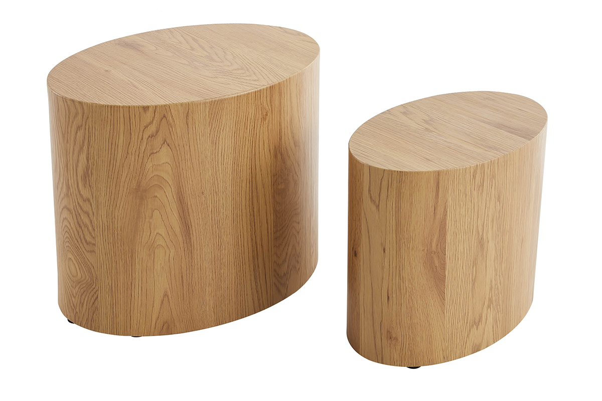 Tables basses gigognes ovales scandinaves bois clair finition chne (lot de 2) WOODY