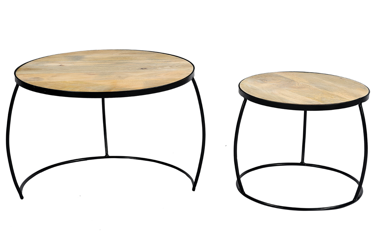 Tables basses gigognes rondes bois manguier massif (lot de 2) BARREL