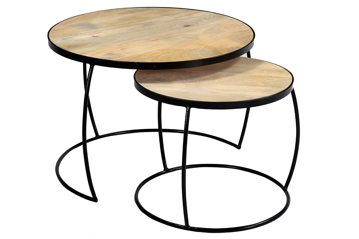 Tables basses gigognes rondes bois manguier massif (lot de 2) BARREL