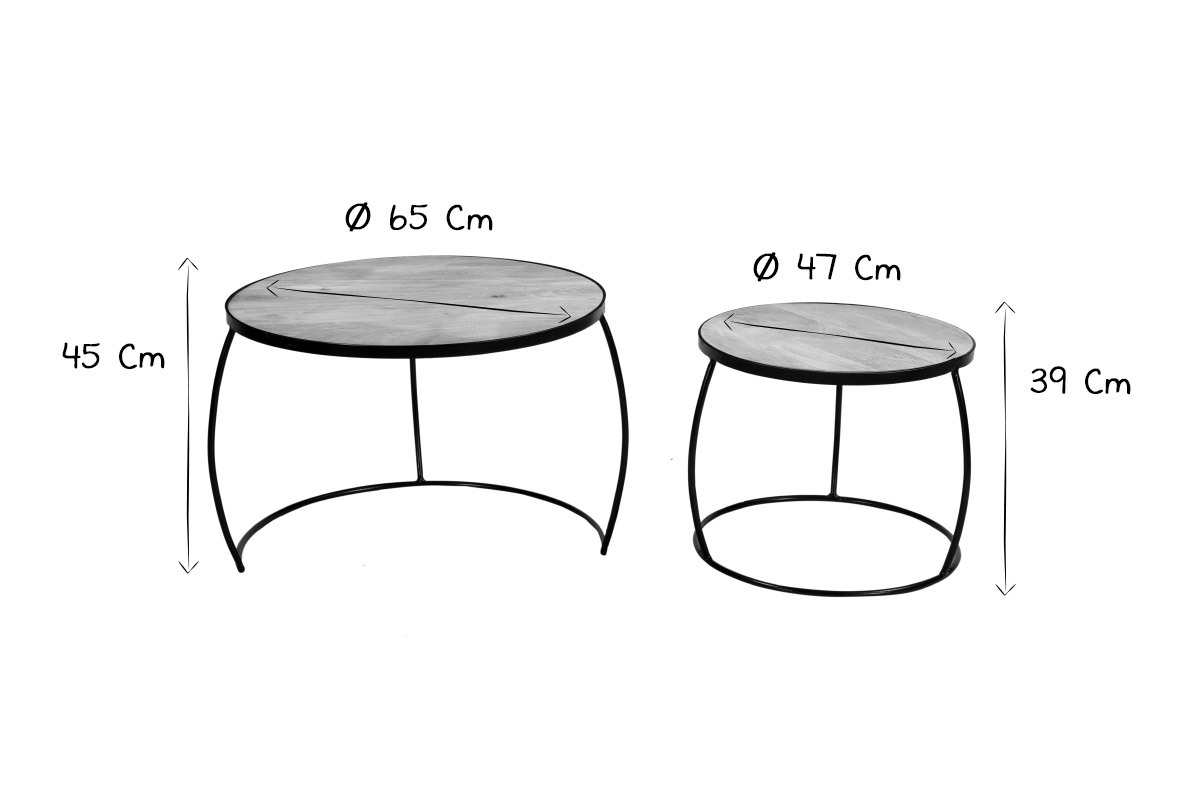 Tables basses gigognes rondes bois manguier massif (lot de 2) BARREL