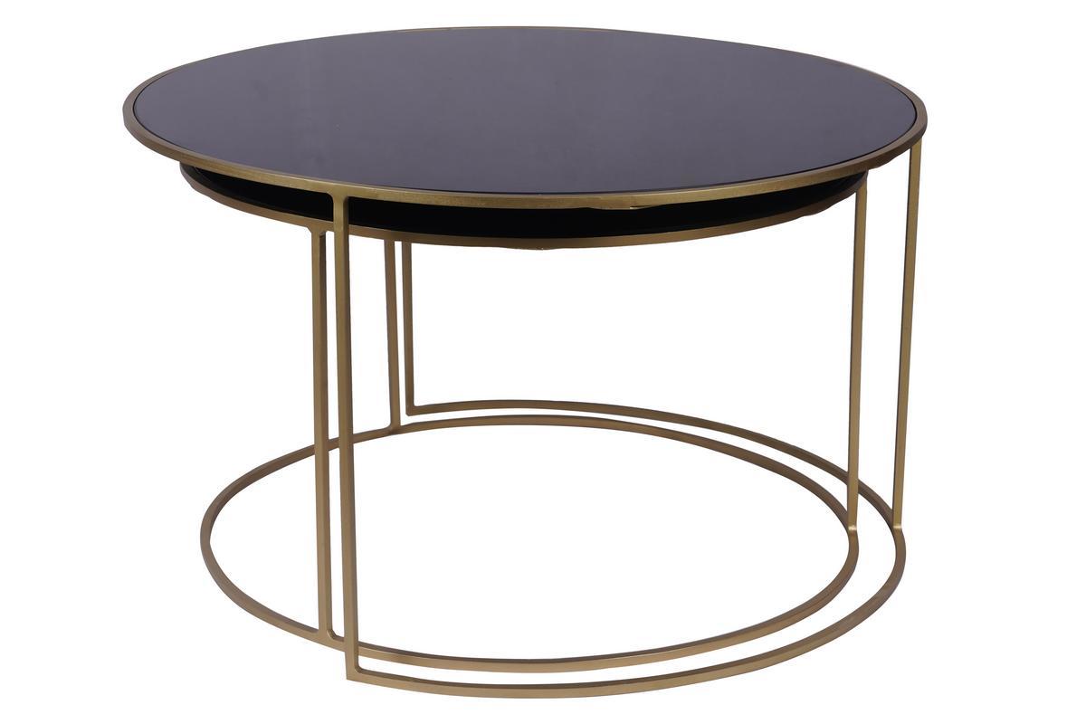 Tables basses gigognes rondes design mtal dor et verre teint noir (lot de 2) ROXO