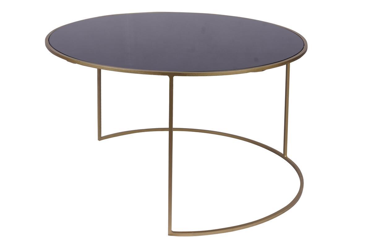 Tables basses gigognes rondes design mtal dor et verre teint noir (lot de 2) ROXO