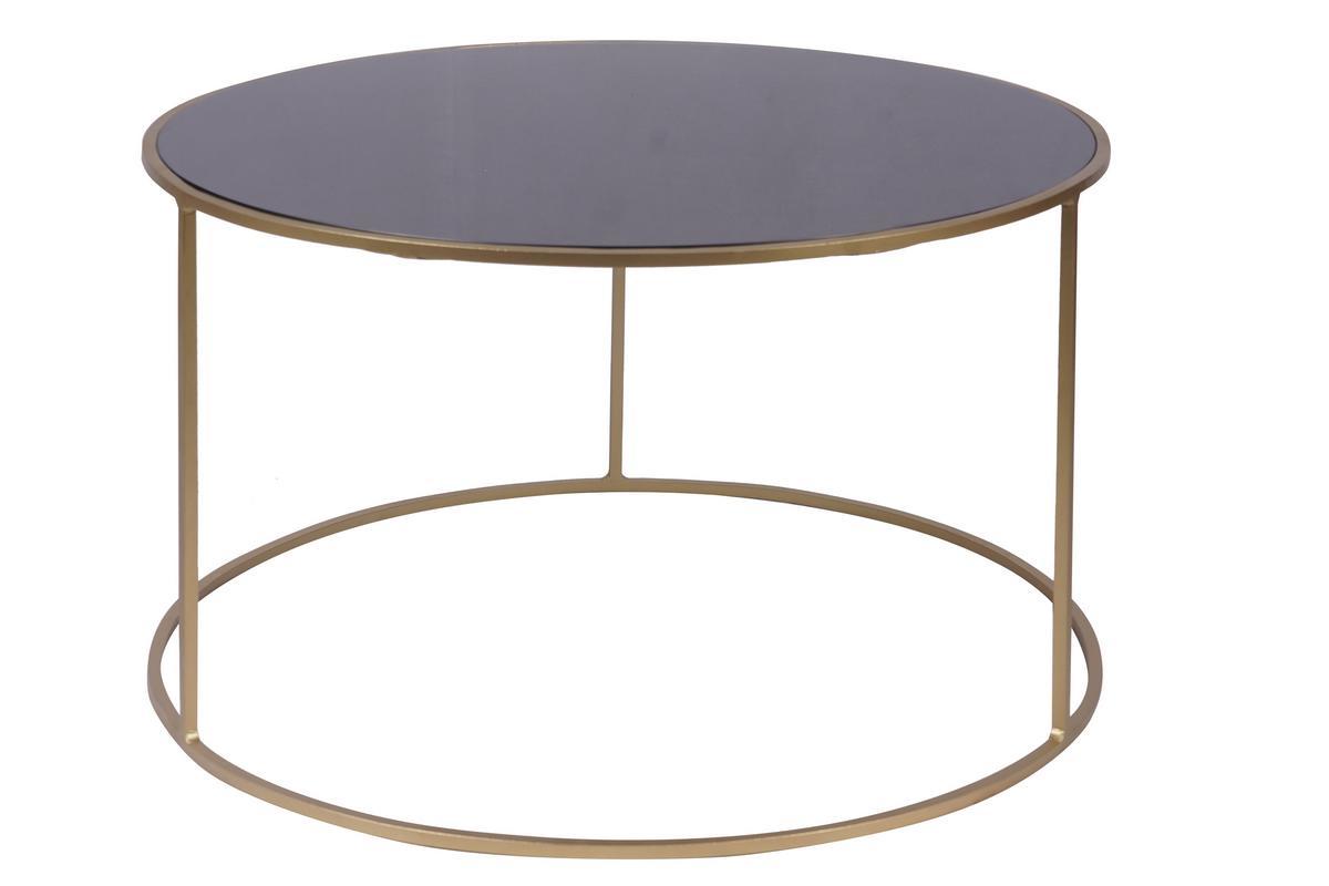 Tables basses gigognes rondes design mtal dor et verre teint noir (lot de 2) ROXO