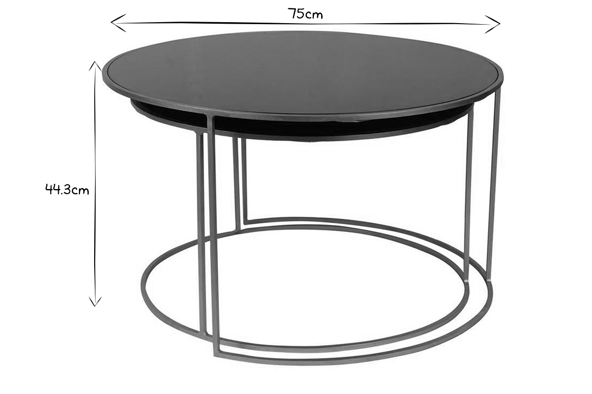 Tables basses gigognes rondes design mtal dor et verre teint noir (lot de 2) ROXO