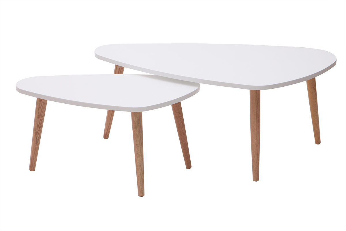 Tables basses gigognes scandinaves blanc et bois clair chne massif (lot de 2) ARTIK