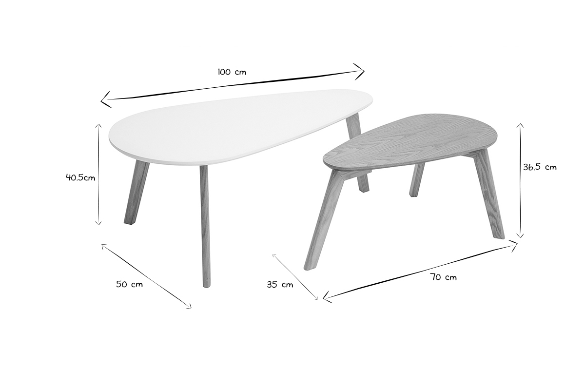 Tables basses gigognes scandinaves bois clair chne et blanc (lot de 2) ARTIK