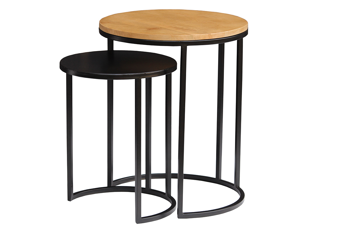 Tables d'appoint gigognes en bois manguier massif et mtal noir TAHL