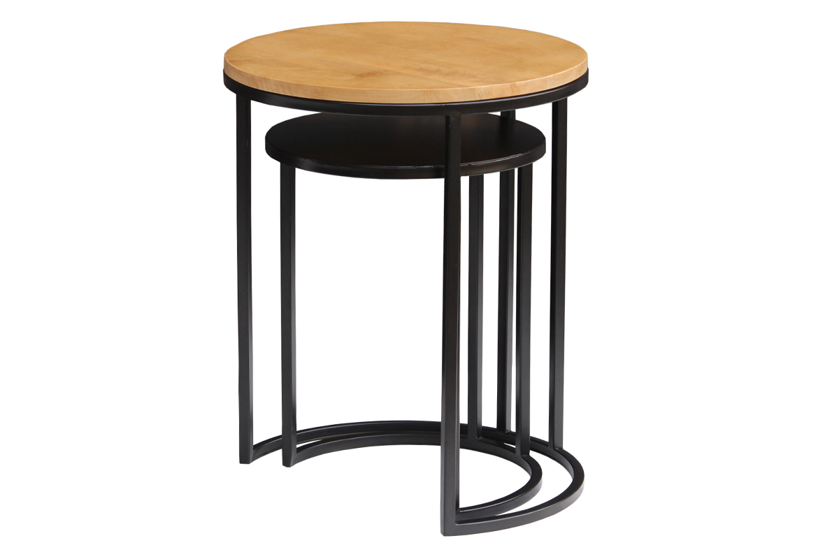 Tables d'appoint gigognes en bois manguier massif et mtal noir TAHL