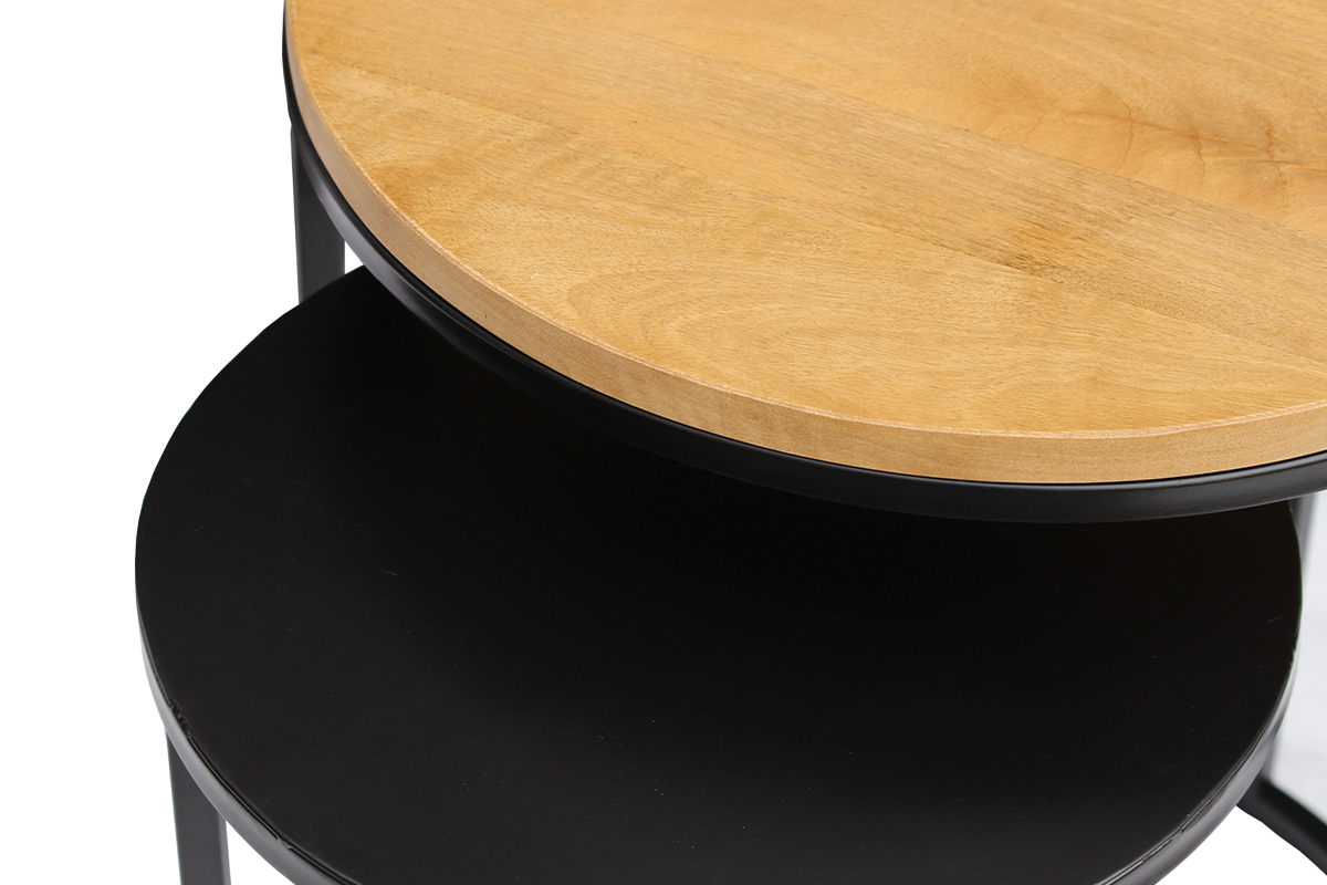 Tables d'appoint gigognes en bois manguier massif et mtal noir TAHL