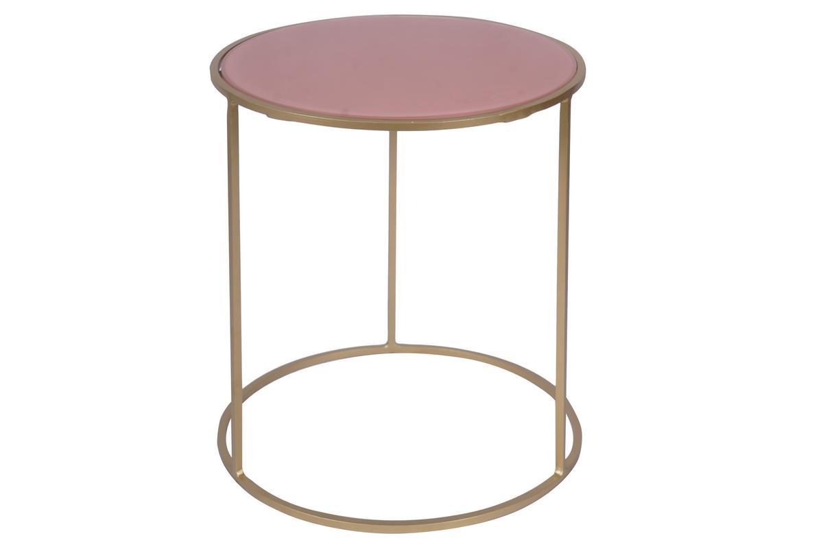 Tables d'appoint gigognes en verre teint rose et mtal dor (lot de 2) JANE