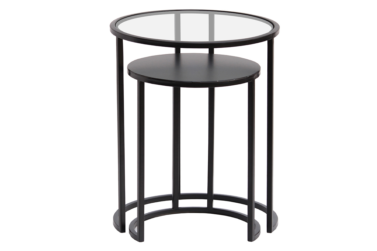 Tables d'appoint gigognes en verre tremp et mtal noir TAHL