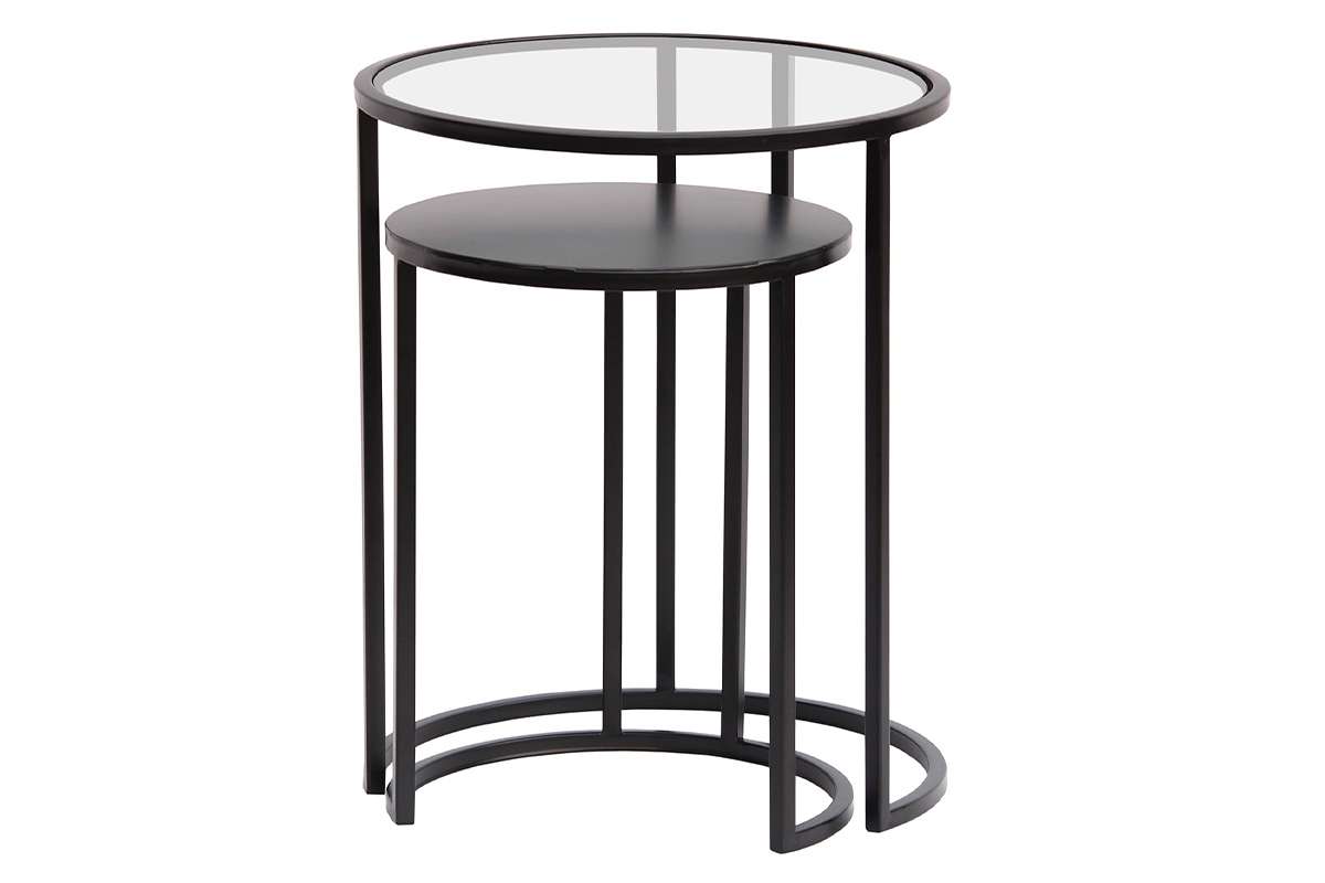 Tables d'appoint gigognes en verre tremp et mtal noir TAHL