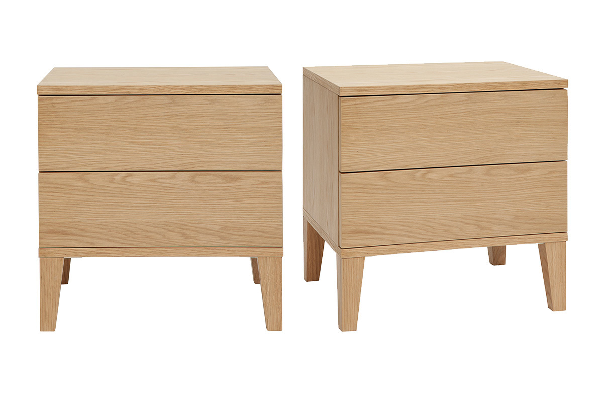 Tables de chevet avec rangements 2 tiroirs scandinave bois clair chne L50 cm (lot de 2) FREDDY