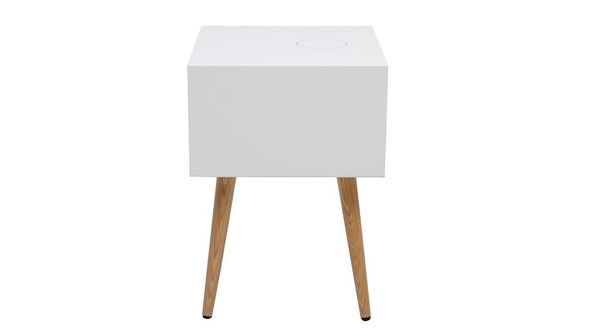 Tables de chevet connectes multimdia blanc mat et bois clair massif L40 (lot de 2) PAVAN