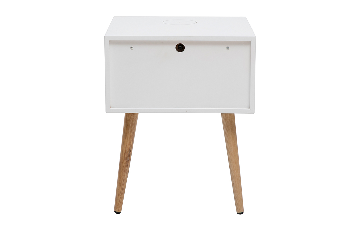 Tables de chevet connectes multimdia blanc mat et bois clair massif L40 (lot de 2) PAVAN