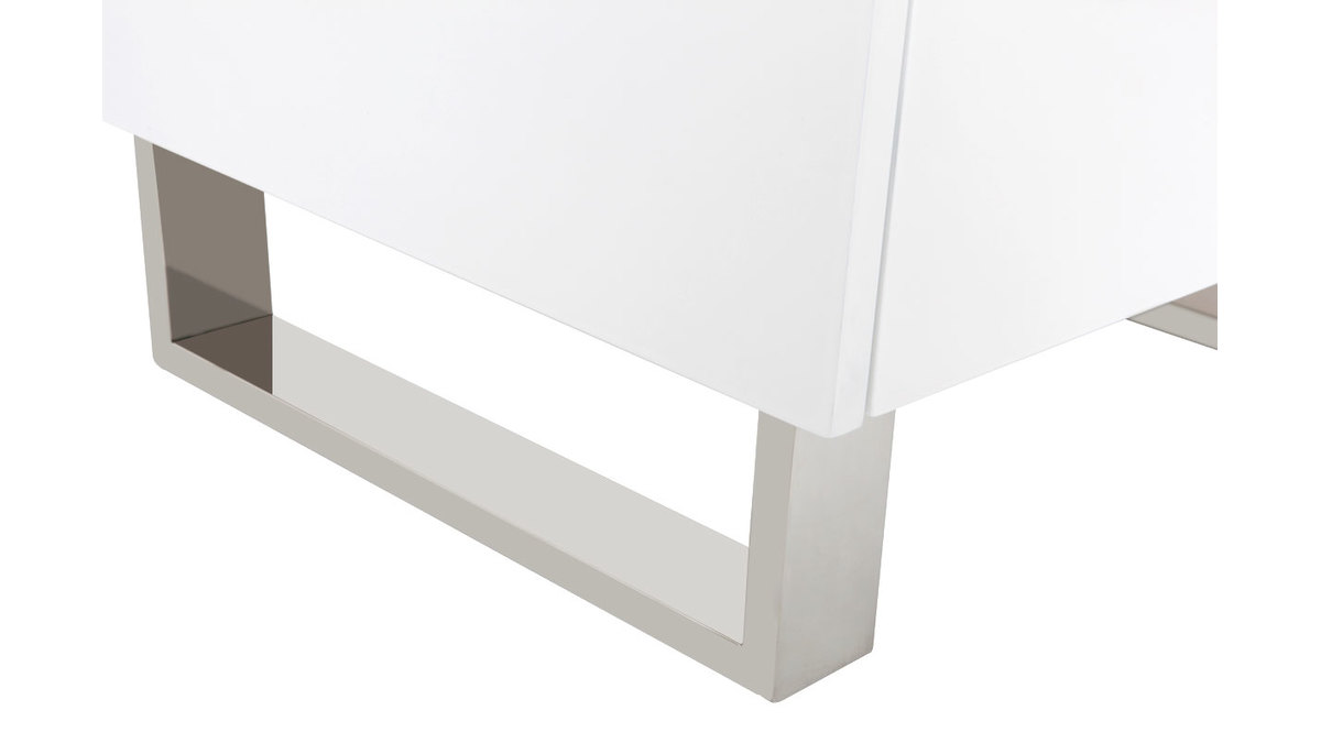 Tables de chevet design blanc laqu et mtal chrom L45 cm (lot de 2) HALIFAX