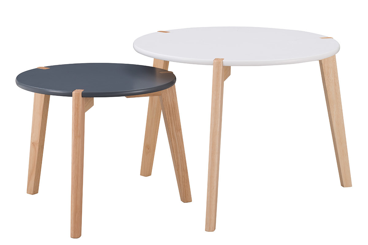 Tables gigognes design gris et blanc avec pieds bois clair (lot de 2) KOBE