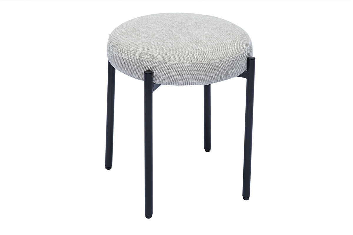 Tabouret bas empilable en tissu effet velours textur beige et mtal noir H41 cm KIKO