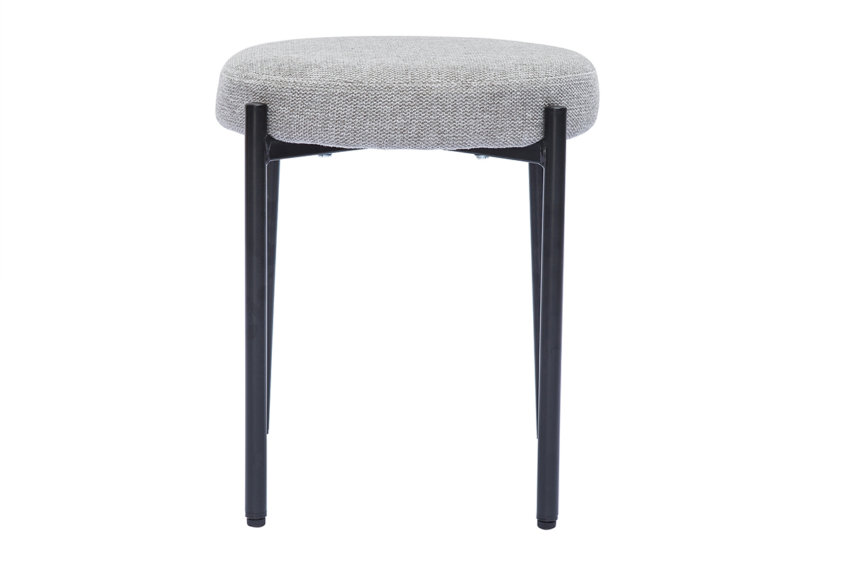 Tabouret bas empilable en tissu effet velours textur gris clair et mtal noir H41 cm KIKO