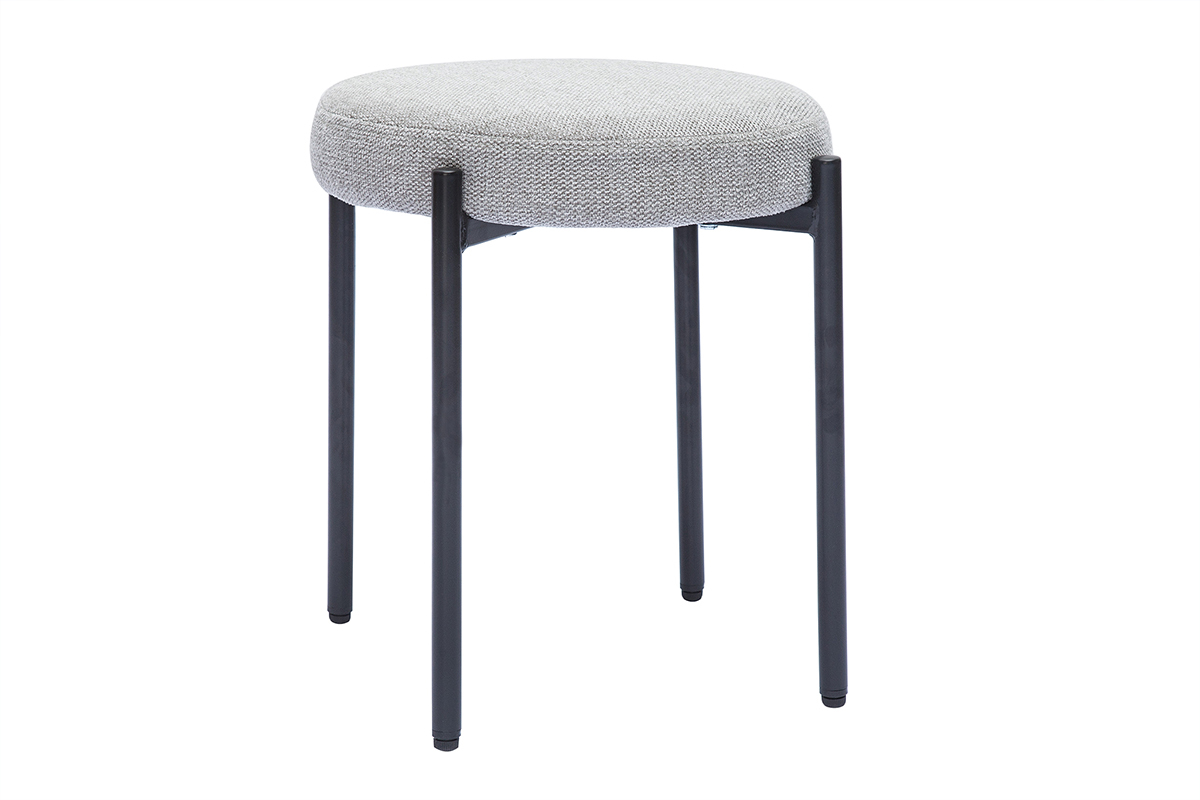 Tabouret bas empilable en tissu effet velours textur gris clair et mtal noir H41 cm KIKO