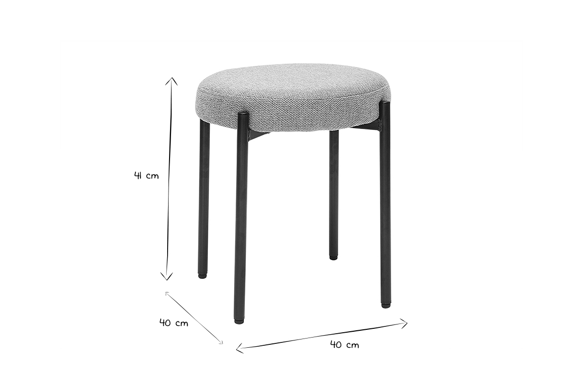 Tabouret bas empilable en tissu effet velours textur gris clair et mtal noir H41 cm KIKO