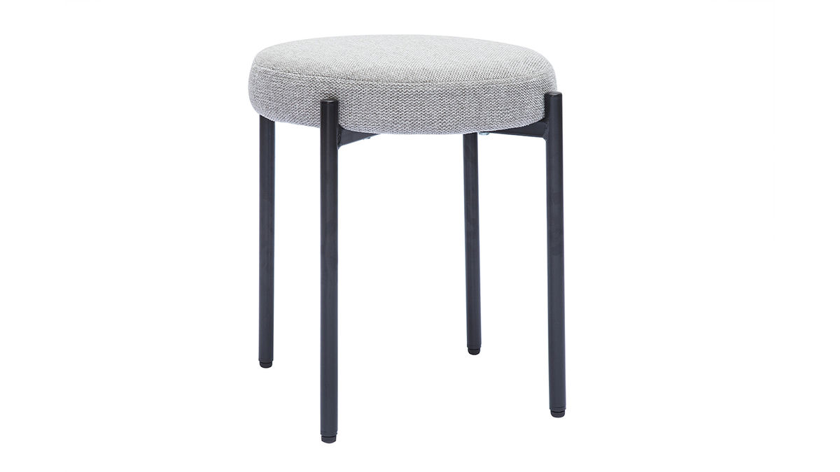 Tabouret bas empilable en tissu effet velours textur gris clair et mtal noir H41 cm KIKO