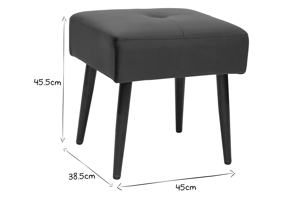 Tabouret bas en tissu effet velours textur bleu nuit et mtal noir H46 cm GUESTA