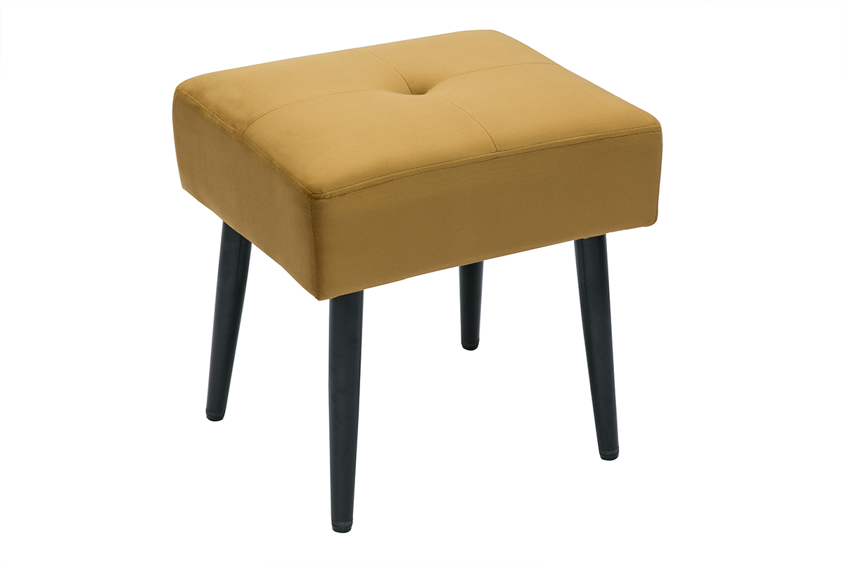 Tabouret bas en tissu effet velours textur bronze et mtal noir H46 cm GUESTA