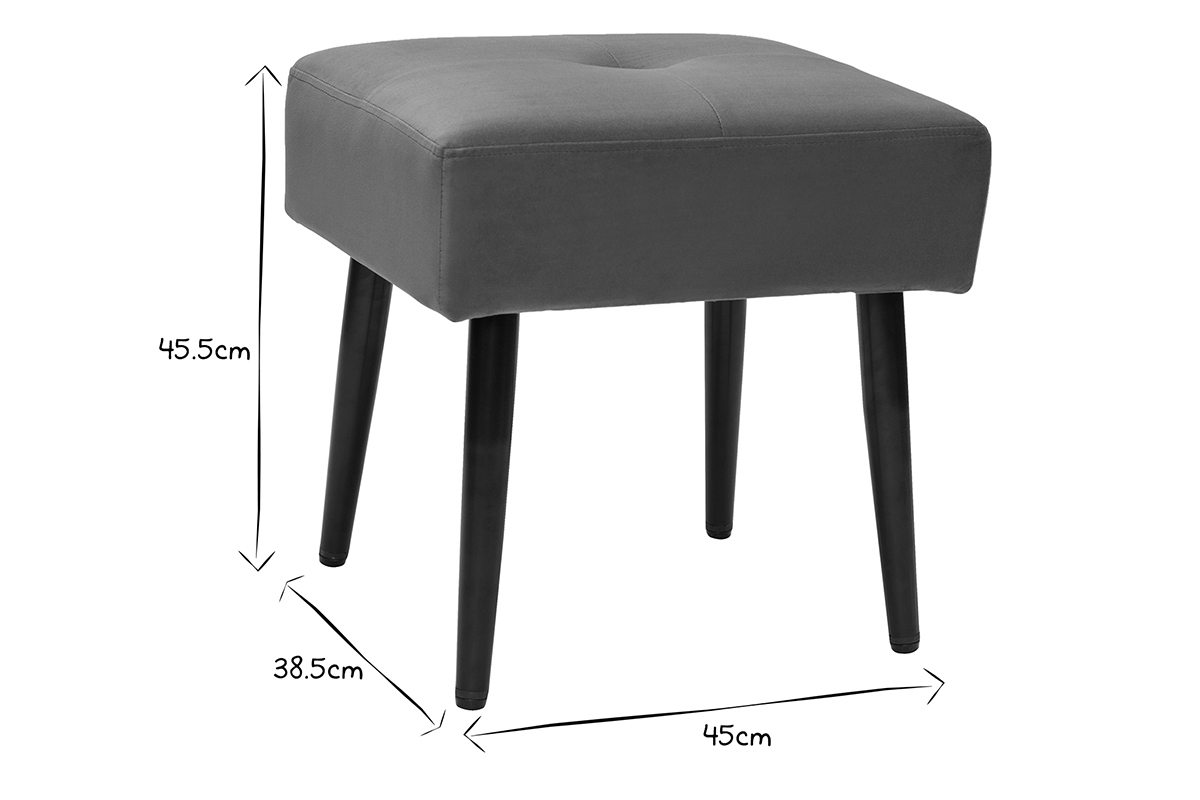 Tabouret bas en tissu effet velours textur bronze et mtal noir H46 cm GUESTA