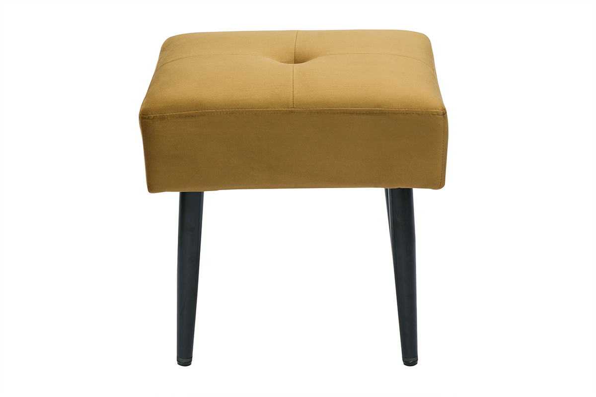 Tabouret bas en tissu effet velours textur bronze et mtal noir H46 cm GUESTA