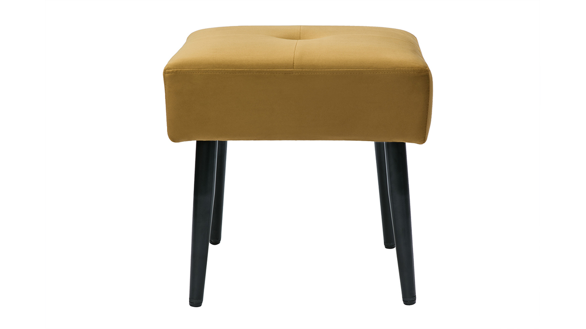 Tabouret bas en tissu effet velours textur bronze et mtal noir H46 cm GUESTA