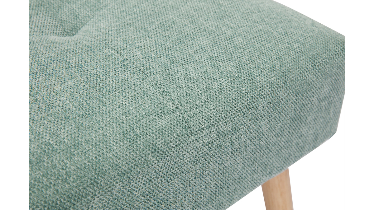 Tabouret bas en tissu effet velours textur vert cladon et bois clair massif H46 cm GUESTA