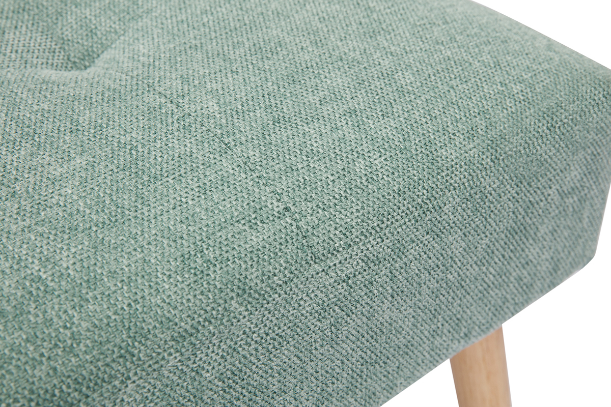 Tabouret bas en tissu effet velours textur vert cladon et bois clair massif H46 cm GUESTA