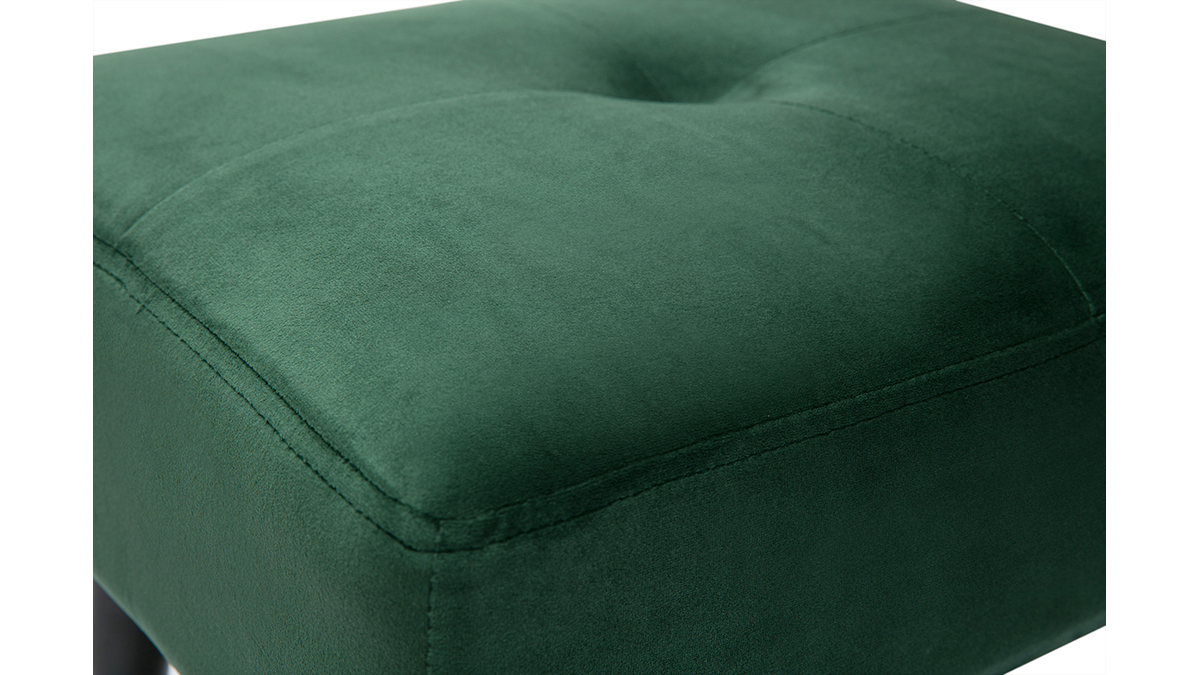 Tabouret bas en tissu effet velours textur vert fonc et mtal noir H46 cm GUESTA