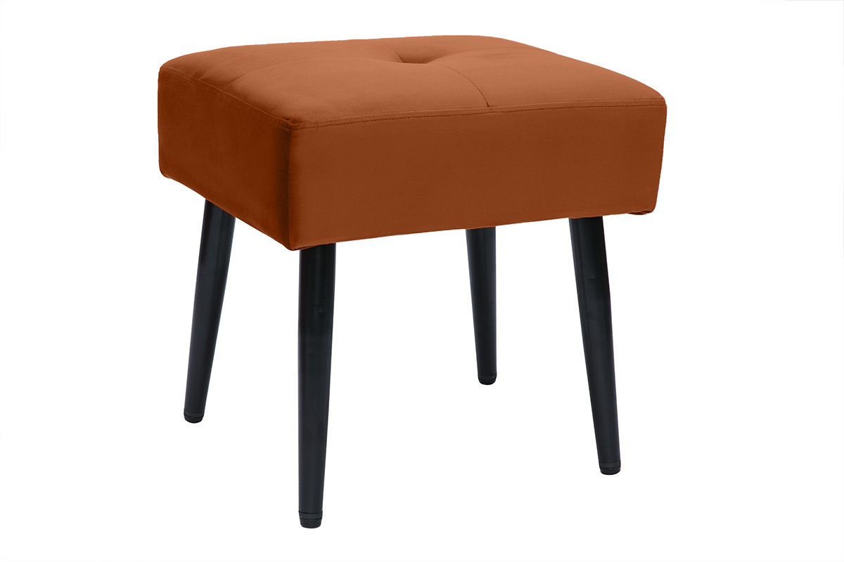 Tabouret bas en velours terre brule et mtal noir H46 cm GUESTA